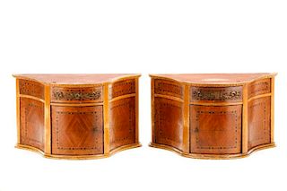 Pair, Wall Mounting Marquetry Inlay Wall Cabinets