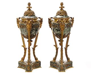 Pair of French Bronze Mounted Marble Casoulettes
