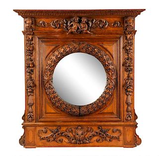 English Carved Oak Pier Mirror, L. 19th Century