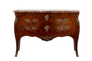 Louis XV Marble Top Bombe Walnut Commode, 18th C