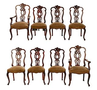 Set of 8 Rococo Walnut Dining Chairs, 18th C