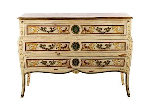 Genoese Style Rococo Painted 3 Drawer Commode
