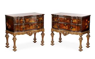 Pair of Orientalist Motif 2-Drawer Commodes