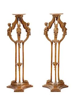 Pair, Carved Fruitwood Plant Stands with Harpies