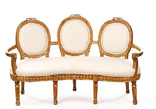 Neoclassical Style Giltwood Settee, L. 18th C.