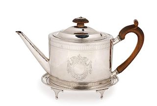 1796 Georgian Armorial Sterling Teapot on Stand