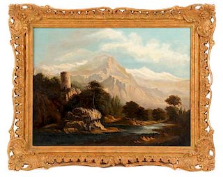 British School, View of Switzerland, Oil on Canvas