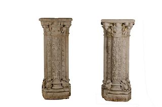 Pair Of British Very Fine Carved Stone Pedestals
