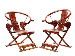 Fine Pair of Chinese Horseshoe Folding Chairs
