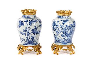 Pair Of Large Chinese Porcelain, Gilt Bronze Vases