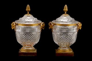 French Gilt Bronze & Crystal Covered Jars
