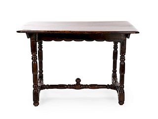 Stained Oak Stretcher Base Tavern Table