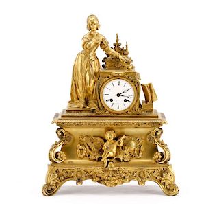 Renaissance Revival Gilt Metal Figural Clock