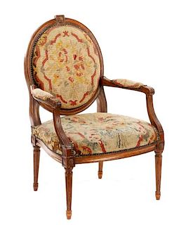 French Upholstered Walnut Fauteuil, 19th C.