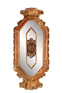 19th C. Painted Giltwood Mirror, Rocaille & Rose