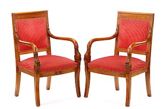Pair of French Empire Style Upholstered Armchairs