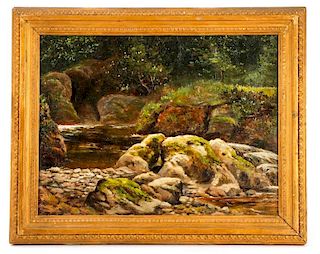 Circle of William Keith, "Forest Glen With Stream"