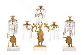 Three Piece Figural Gilt Bronze Girandole Set