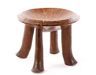 African Kamba Carved & Beaded Stool, 20th C.