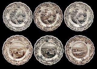 Six Clews Historical Staffordshire Dinner Plates
