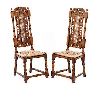 Pair of Jacobean Style Children's Oak Chairs