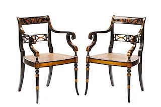 Pair of Regency Style Caned Armchairs, 20th C.