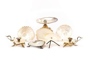 Group of Eight Shell Tabletop Accessories
