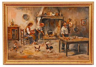 Italian School, "Interior Scene With Fireplace"