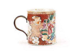 18th C. Chinese Export Mandarin Mug, Bronze Handle