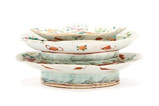 3 Chinese Export Cloud Form Porcelain Footed Trays