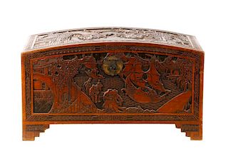 Canton Export Carved Hardwood Trunk, 20th C.