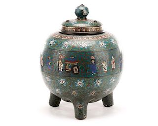 Chinese Champleve Enamel and Bronze Censer