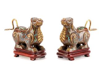 Pair of Chinese Cloisonne Mythical Beast Boxes