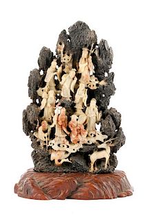 Asian Carved Soapstone Depicting Buddhist Elders