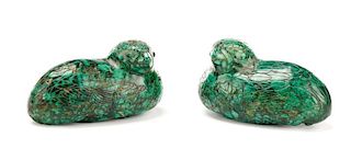 Pair of Chinese Carved Malachite Bird Sculptures