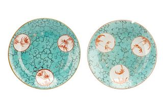 Pair, Teal & Coral Chinese Dishes with Bamboo