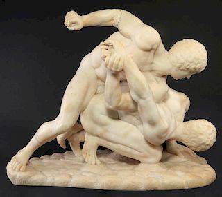 AN ITALIAN ALABASTER SCULPTURE OF 'THE WRESTLERS'