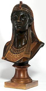 AN EARLY 20C.BRONZE BUST OF AN EGYPTIAN GODDESS