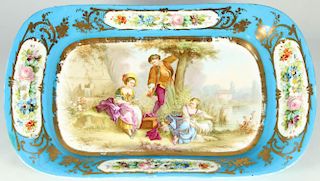 A SEVRES TYPE HAND PAINTED PORCELAIN DESERT TRAY