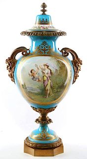 A GOOD ORMOLU-MOUNTED SEVRES STYLE VASE SIGNED BERTREN