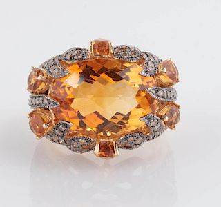 A 14K CITRINE AND DIAMOND FASHION RING SIGNED LEVIAN
