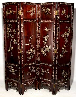 AN EARLY 20TH C CHINESE FOUR PANEL ROSEWOOD SCREEN