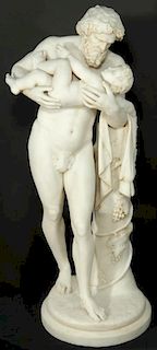 A RARE 19TH C. MARBLE GROUP OF SILENUS AND DIONYSUS