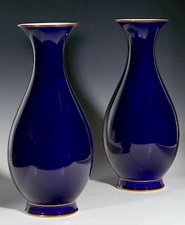 A PAIR OF LATE 19TH C. COBALT GROUND SEVRES VASES