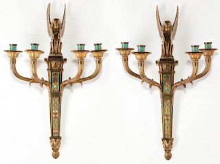 A PAIR 20TH C. FRENCH EMPIRE EGYPTIAN REVIVAL SCONCES