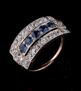 A VINTAGE DIAMOND AND SAPPHIRE FASHION RING