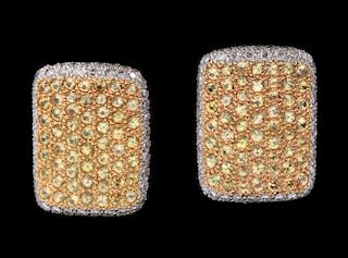 A PAIR 14K AND DIAMOND EARRINGS IN TWO-COLOR GOLD