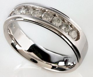 A GENT'S DIAMOND AND 14K GOLD WEDDING BAND