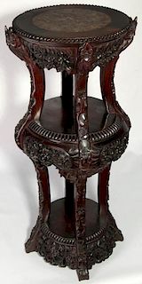 AN UNUSUAL 19TH C. CHINESE THREE TIER HARDWOOD STAND