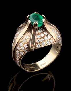 A VINTAGE BRAZILIAN EMERALD AND DIAMOND COCKTAIL RING